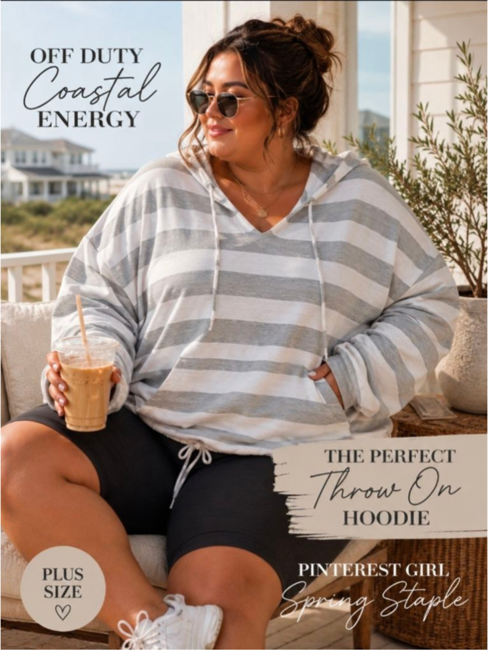 SO Lounge Life Striped Hoodie XXL Oversized Coastal Minimalist Lounge Top
